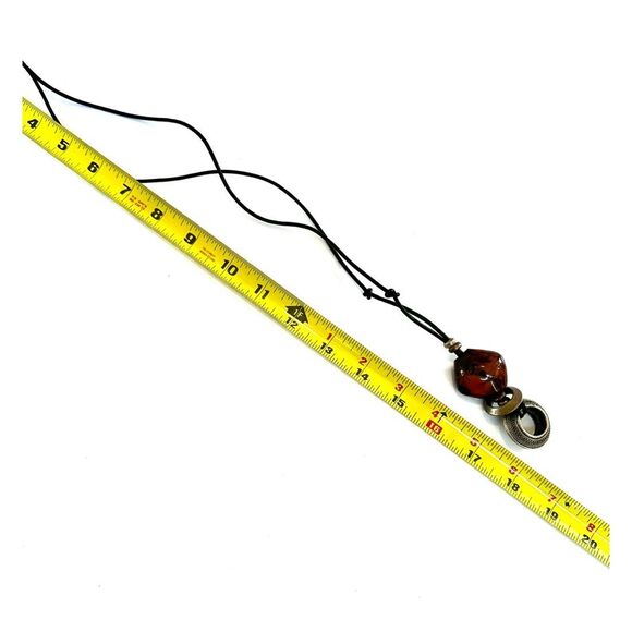 Brown and silver pendant necklace on cord - Picture 8 of 8